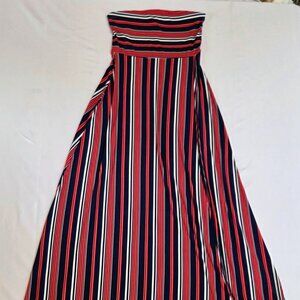Banana Republic Strapless Striped Maxi Dress - Front Slit - Petite M